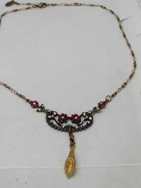 Vtg Gold Tone Anne Koplik Necklace Fairy Floral Crystal Y Drop Forest Dainty